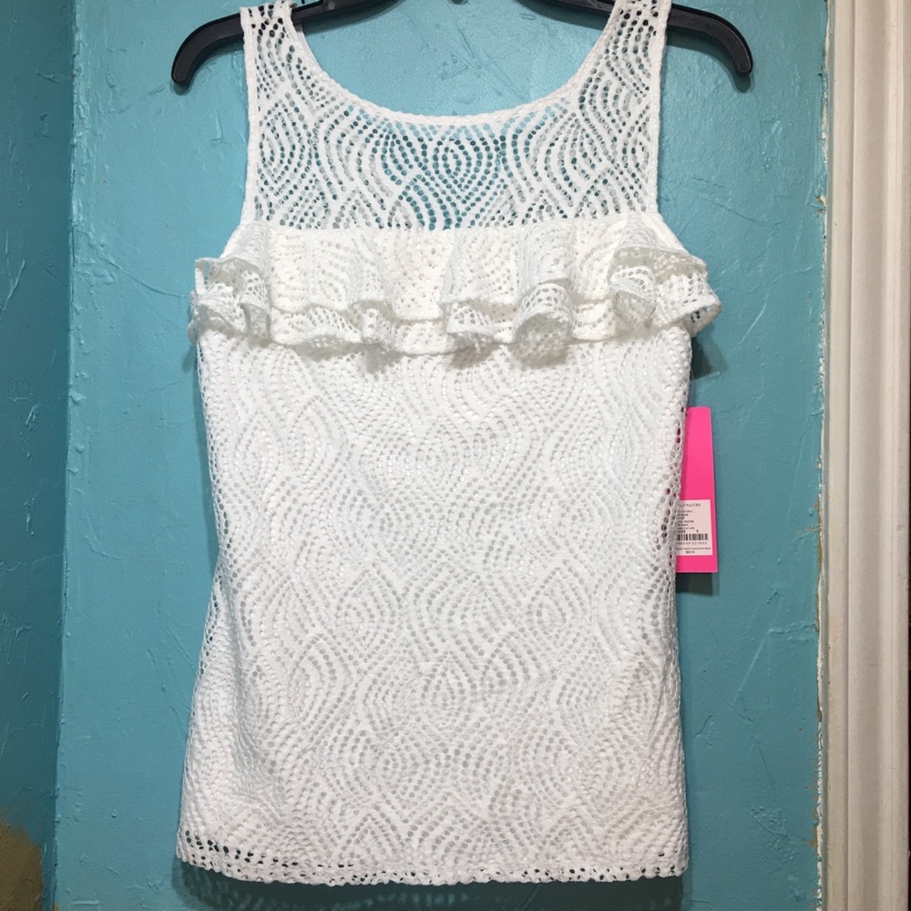 Lilly Pulitzer Resort White Janine Leaf Lace Top NWT